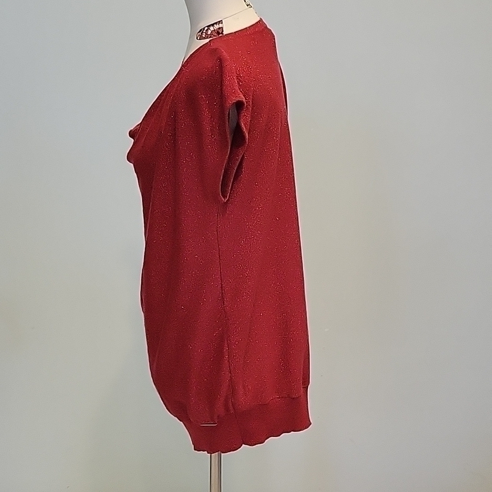 MICHAEL KORS red metalic capped sleeves top.  Size Medium. - Picture 2 of 6